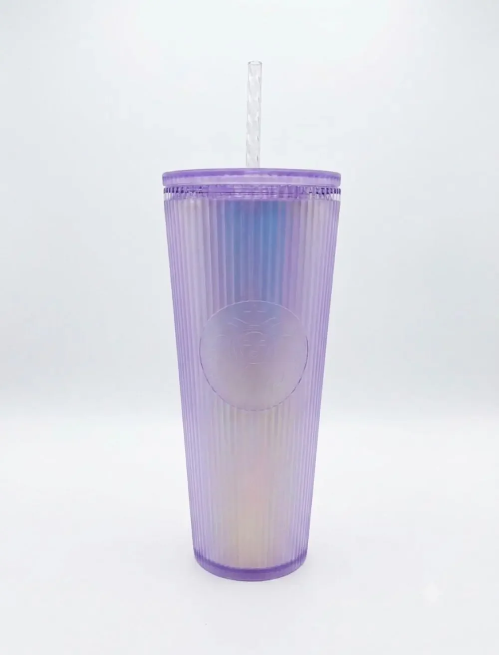 STARBUCKS Purple Iridescent Pleated Ribbed Venti Cold Cup Tumbler 24 oz